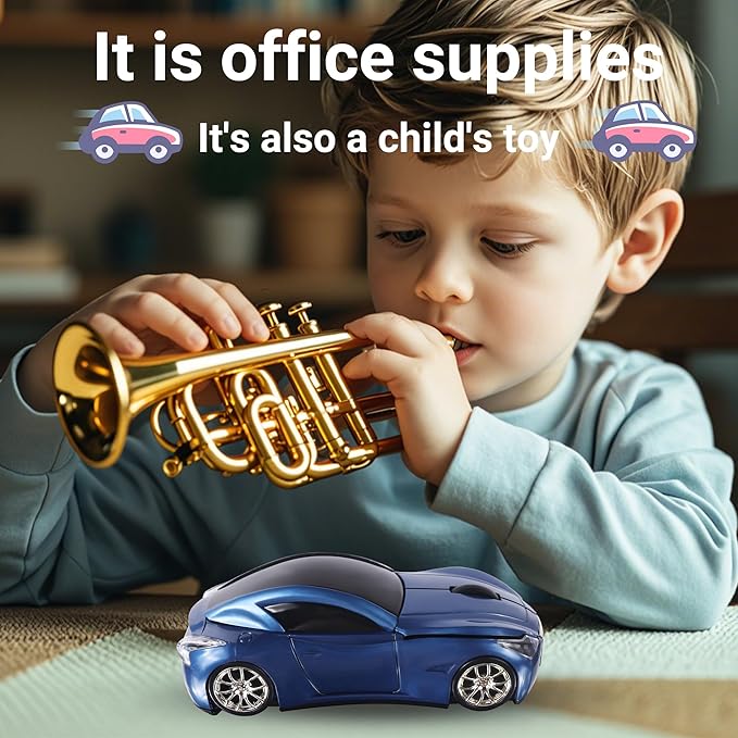 Elec Space Wireless Car-Shape Mouse With LED Headlights, 2.4G Unique for Kids, USB Receiver, 1600 DPI Cool Gaming for Laptop PC Computer - Pearl Blue