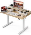Grandder Electric Standing Desk with Two Drawers, Sit to Stand Up Height Adjustable Desk with Storage Shelf for Home Office, 48 * 24 Inch, Study, Ergonomic Adjustable Computer Desk, Oak