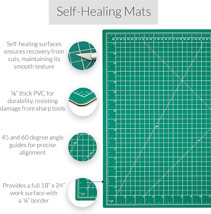 Breman Precision 18x24 Inch Self Healing Cutting Mat – 2-Sided 5-Ply PVC Green/Black Cutting Mats for Crafts, Sewing, Quilting & DIY Projects with Durable Non-Slip Surface & Precise Grid Lines