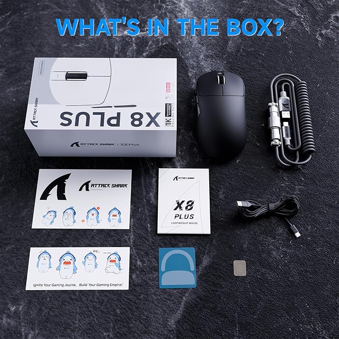 ATTACK SHARK X8Plus 55g Superlight Wireless Gaming Mouse with 40K DPI,PAW 3395PRO Sensor, Broadcom BK52820 Chip,HUANO Switch,Web Driver,Tri-Mode Fit Large Hand Mice with RGB Cable -Black