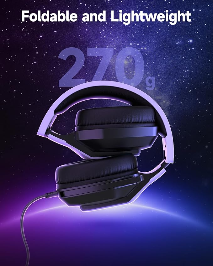 AOC Wired Gaming Headset, Surround Sound Headphones for Xbox Series X|S, PS5, PC, Switch, Noise Canceling Over-Ear Gaming Mic, 50mm Drivers, 3.5mm Jack, White