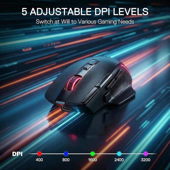 Redragon M925 PRO Wireless Gaming Mouse, 26,000 Max DPI Optical RGB Mice with 10 Programmable Buttons, Hyper-Fast Scroll, Software Supports DIY Keybinds & DPI, Black