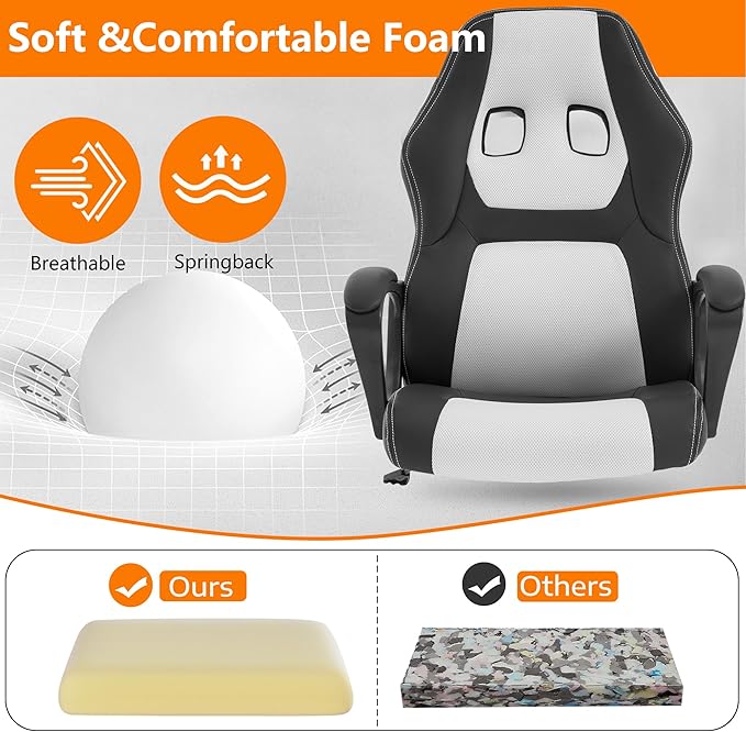 PayLessHere Gaming Chair Ergonomic Office Chair Computer Chair with Lumbar Support Ergonomic Pu Leather Adjustable Height Executive Chair for Women Men and Adults,White