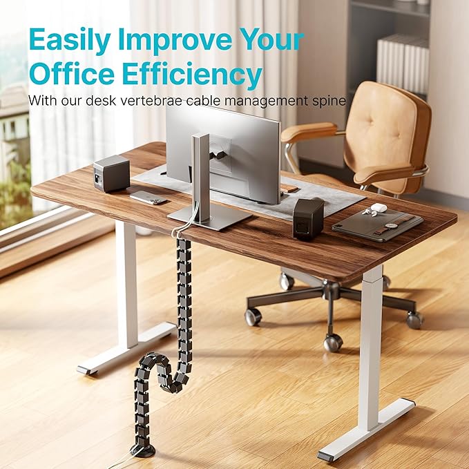 PEGZONE Under Desk Cable Management Spine, Flexible Cable Snake Organizer for Standing Desk, Screw Mounted Vertebrae Wire Management for Table, Black