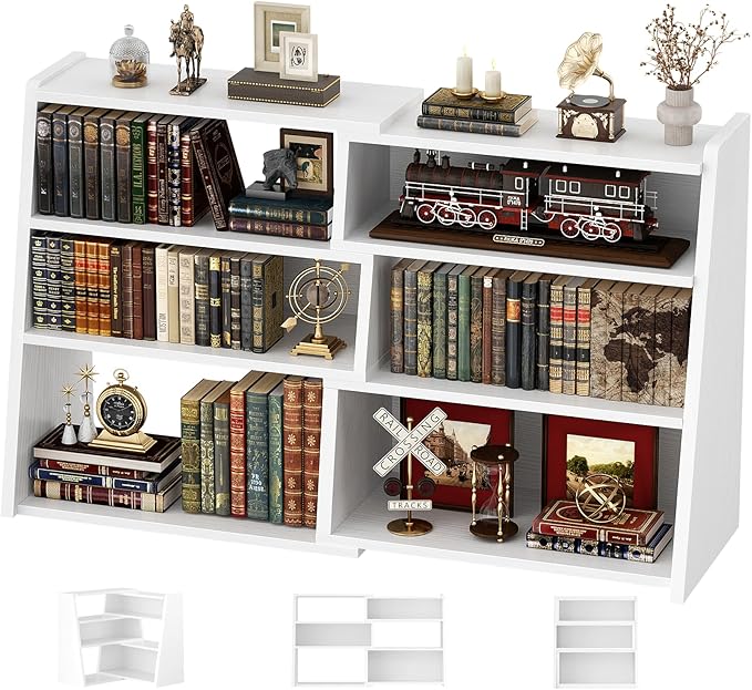 Armocity Expandable Bookshelf, Short Corner Bookshelf for Small Spaces, Small Ladder Book Shelf, Extendable Wood Narrow Bookcase for Living Room, Bedroom, 4 Tier,White
