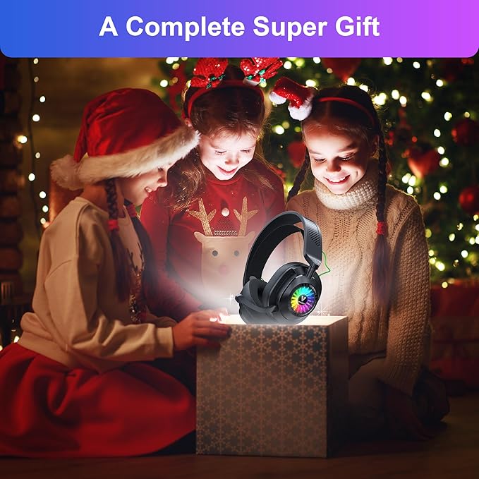 Vakedy HW10 Wireless Gaming Headset for PS5, PS4, PC, Switch, Mac, 2.4GHz Wireless Gaming Headphone with Flip Noise Canceling Mic, 50H Battery, 50mm Drivers, RGB Lights (Cool Black)