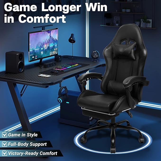 Gaming Chair,Height Adjustable Chair with 360°Office Desk Chair,Heavy Duty 330lbs Video Game Chair for Adults