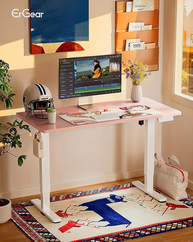 ErGear Height Adjustable Electric Standing Desk, 31 x 19 Inches Sit Stand up Desk, Memory Computer Home Office Desk, Pink