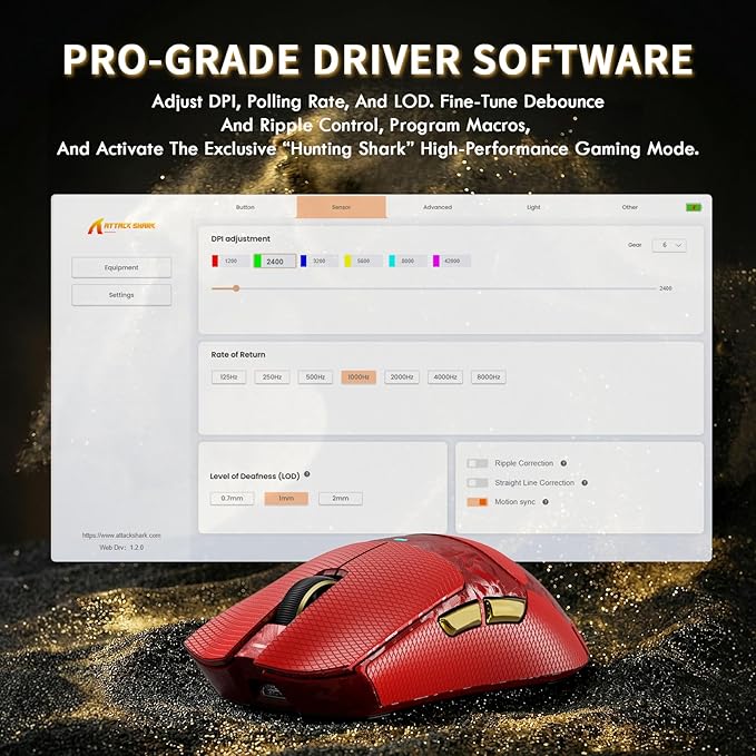 ATTACK SHARK X11 Ultra Carbon Fiber Wireless Esports Gaming Mouse,8k Polling,PAW3950MAX Sensor,63g Ultra-Ligh Ergonomic Gaming Mice,2.4Ghz/BT/Wired,with RGB Coiled Cable -Metallic Red&Griptape
