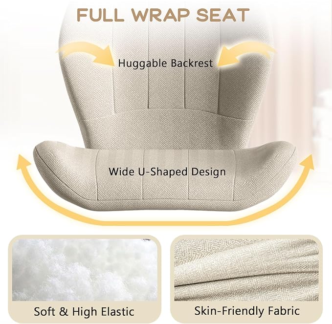 ZZW Criss Cross Chair with Wheels, Wide Cross Legged Office Chair Armless Comfy Desk Chair with Tall Back Vanity Chairs with Stress Relief Curved Design Seat for Bedroom & Office & Home Oatmeal