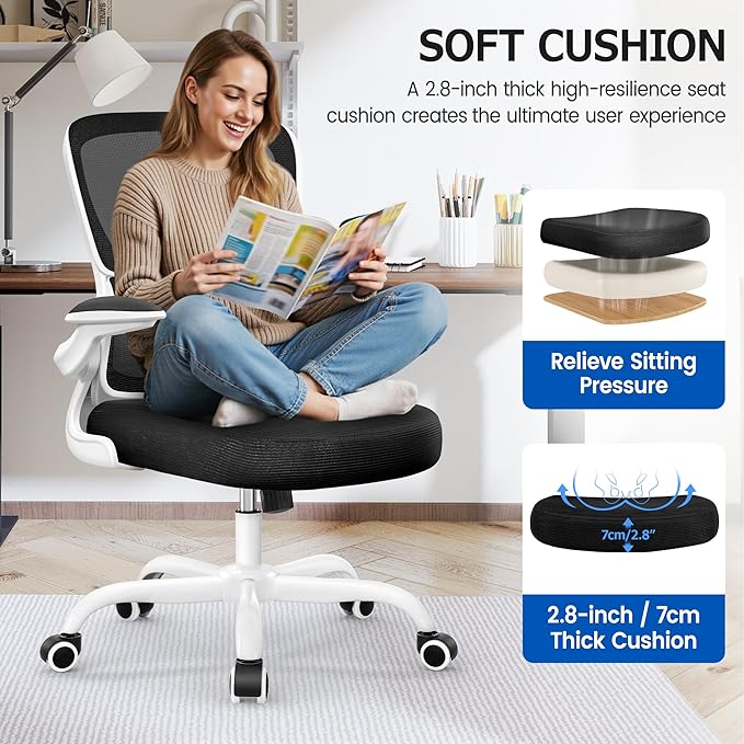 ALLGOD Office Chair Ergonomic Desk Chair, Breathable Mesh Desk Chair Comfy with Lumbar Support, Flip-up Armrests, Computer Chairs Comfortable for Home, Office, Work, Standard, 300Lbs