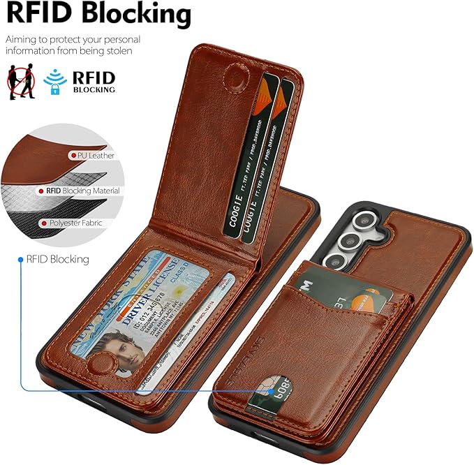 SkyEagle Compatible with Magsafe 2 in 1 Detachable Galaxy S25 Wallet Case with Card Holder,Women Men Magnetic PU Leather RFID Blocking Flip Kickstand Credit Slots for Galaxy S25 6.2",Brown