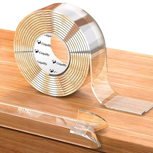 Double Sided Tape Heavy Duty for Wall Decor No Damage to Paint,Clear Removable Mounting Tape,Nano Two Sided Adhesive Tape,Picture Hanging Strips for Posters,Stickers -2Rolls(1.18in*6.5FT+0.39in*6.5FT)