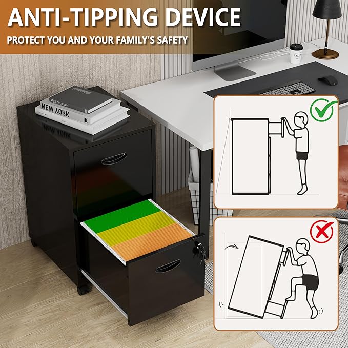 Polup 2 Drawer File Cabinet on Wheels, Mobile Two Drawer Filing Cabinet with Lock, Small Rolling Files Cabinets for Under Desk, Metal Filing Cabinets for Letter Size Folders - Assembly Required