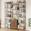 AFLUI Triple Bookshelf with 3 Fabric Drawers, 6-Tier Book Shelf and 10 Display Shelves, Industrial Large Bookcase for Home & Office, Rustic Brown, 47'' Wide