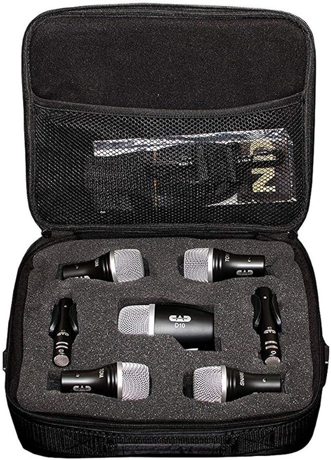 CAD Audio Stage7 Premium 7-Piece Drum Instrument Mic Pack with Vinyl Carrying Case + 7 On Stage Microphones Cables, 20 Feet