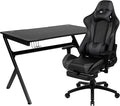 Flash Furniture Optis Black Gaming Desk and Gray Footrest Reclining Gaming Chair Set with Cup Holder, Headphone Hook & 2 Wire Management Holes