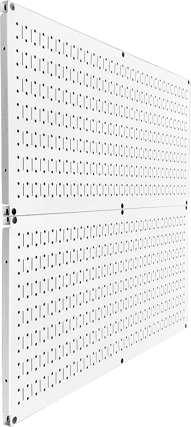 Pegboard Rack Wall Control Home & Garage Tool Storage & Organization White Metal Pegboard Pack - Two 32-Inch x 16-Inch White Steel Peg Board Panels