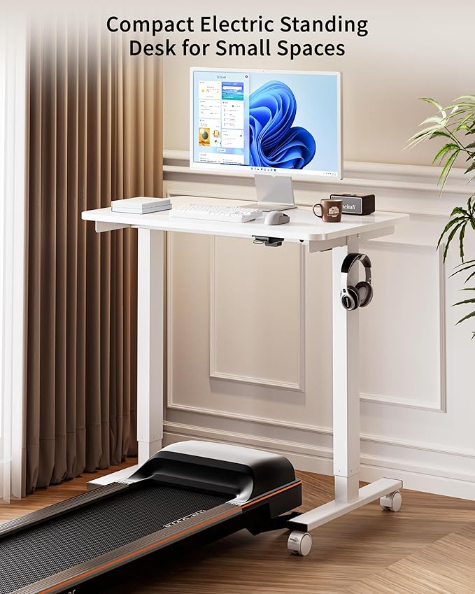 BIZUM 31.5" Small Electric Standing Desk Height Adjustable, Whole Piece Stand Up Computer Desk Work Study Writing Gaming Desks for Home Office White