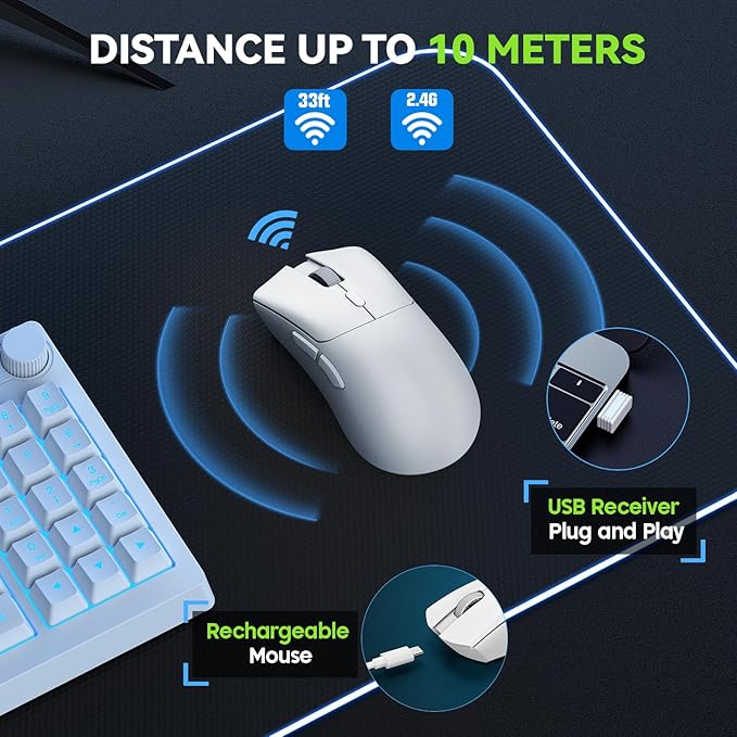 YPBDAN Gaming Mouse, Wireless Mouse Gaming for Laptop with 5 Adjustable DPI, Lightweight, Bluetooth, 6 Programmed Buttons, Ergonomic Optical Computer Gamer Mice for Windows PC Mac Laptop
