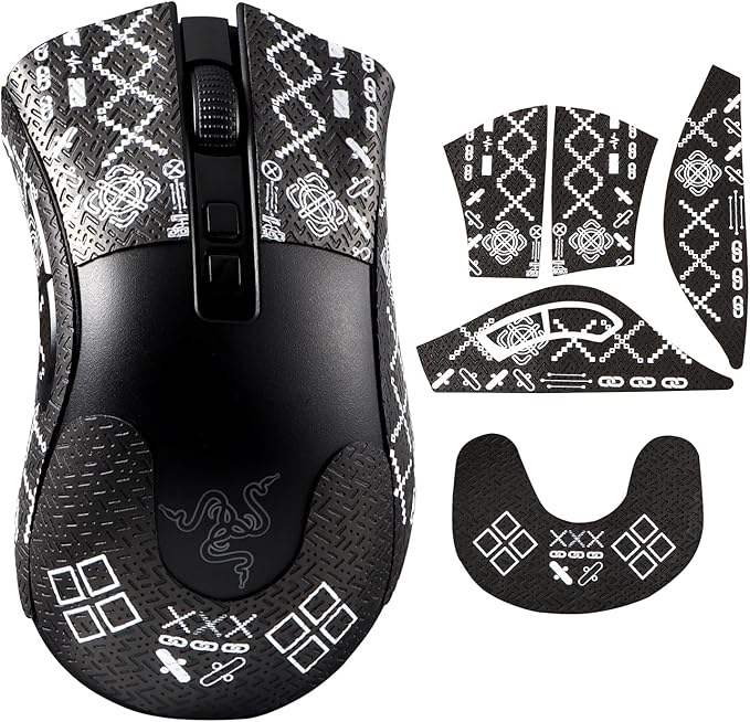 immoenuc Anti-Slip Mouse Grip Tape for Razer Deathadder V2 & V2 Pro - Pre-Cut Sweatproof Stickers with Enhanced Grip, No Residue Adhesive for Gaming Mouse Accessories (Printing Pattern)