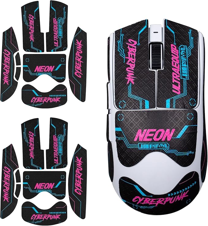 2-Pack Cyberpunk-Neon Mouse Grip Tape for Viper V3 Pro / V4 Pro - 0.5mm Ultra-Thin Pre-Cut, Anti-Slip, Sweat-Resistant, Professional Competitive Upgrade Kit