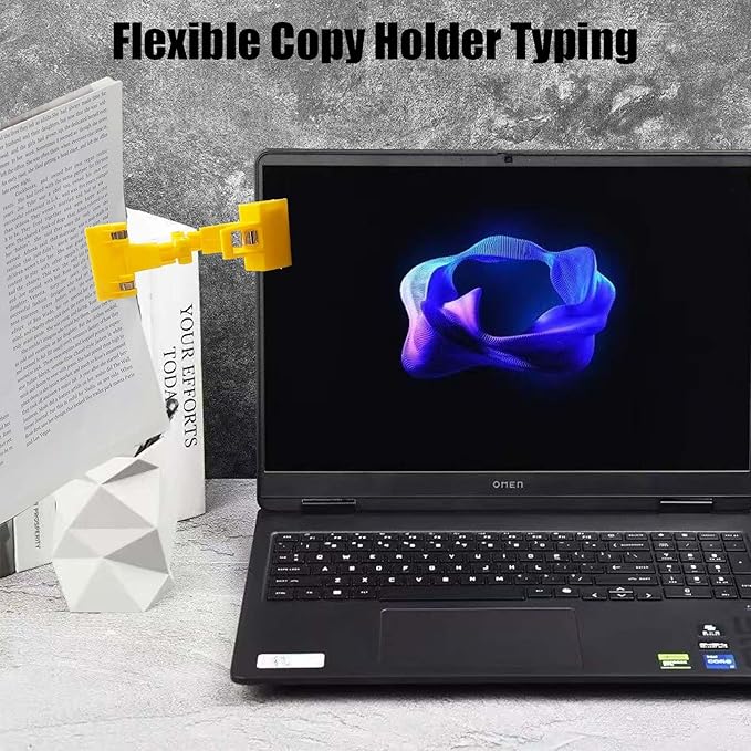 Adjustable Document Holder for Typing, Multi-Purpose Paper Holder Stand for Desk, Flexible Copy Holder Clip for Computer, Drawing, and Advertising Use (2 Pack, Yellow)