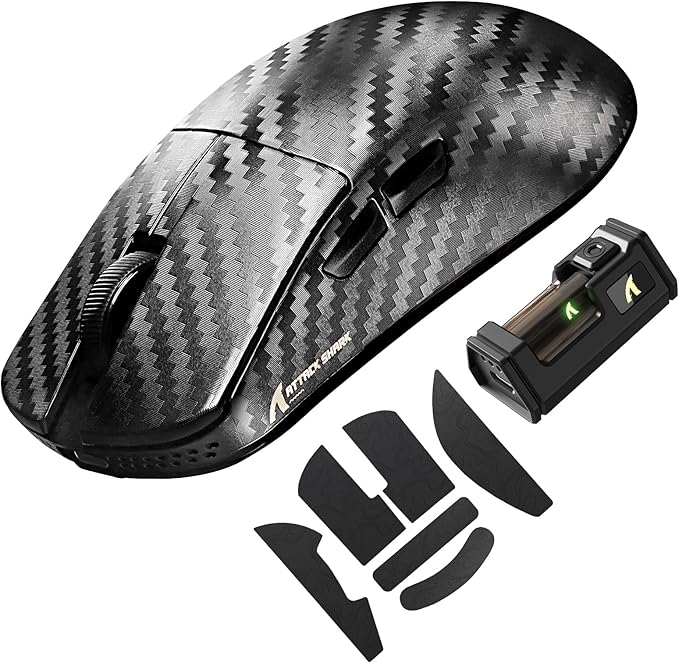 ATTACK SHARK R11 Ultra 8K Carbon Fiber Wireless Gaming Mouse,PAW3950MAX 42K DPI Sensor,49g Superlight Ergonomic Computer Mice with Tri-Mode,Cloud Driver for Win/Mac/PC Gamer,Weave Black&Tape