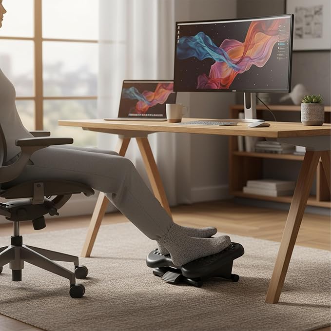 Relaxdays Desk Footrest, 3-Way Height Adjustable, Tilt, Massage Function, Ergonomic Footrest, Black