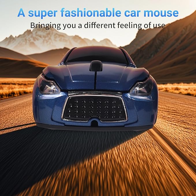 Elec Space Wireless Car-Shape Mouse With LED Headlights, 2.4G Unique for Kids, USB Receiver, 1600 DPI Cool Gaming for Laptop PC Computer - Pearl Blue