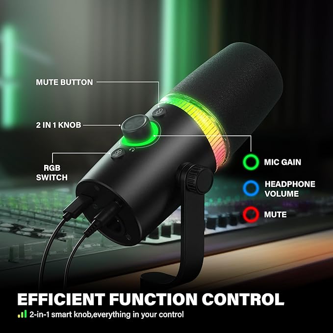XLR & USB-C Dynamic Microphone for Podcast Recording, 96kHz/24-bit Studio Grade Gaming Mic for PC, Streaming, YouTube & Singing, Professional Vocal Microphone
