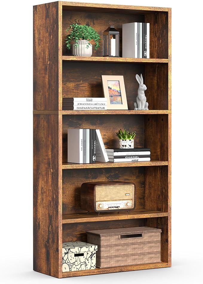Sweetcrispy Industrial 5 Shelf Bookcase - Large 53 Inch Tall Floor Standing Open Bookshelf for Home Office, Living Room, and Bedroom Storage, Classic White
