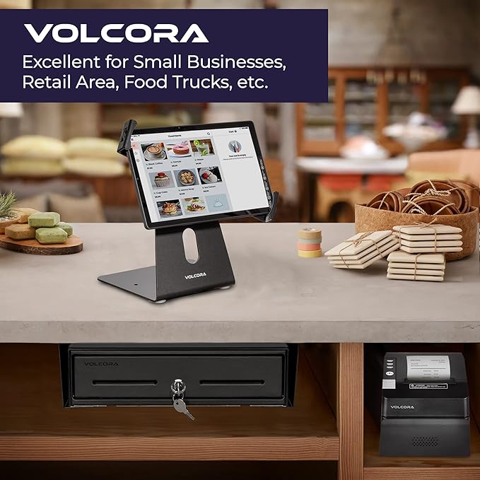 Volcora Cash Register Drawer with Under Counter Mounting Metal Bracket, 13" Black Cash Drawer for POS, 4 Bill 5 Coin Cash Tray, Fully Removable 2Tier Compartment 12-24V RJ11/RJ12 Key-Lock
