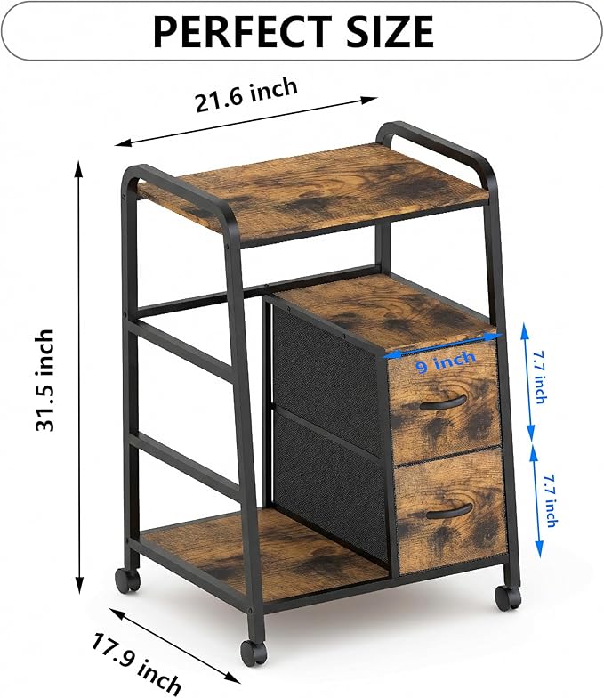 Printer Stand Featuring Fabric Drawers, Under Desk Host Computer Cabinet and Shredder Shelf, Heavy Duty Printer Stand with Storage Workstation Organization Printer Table for Home Office