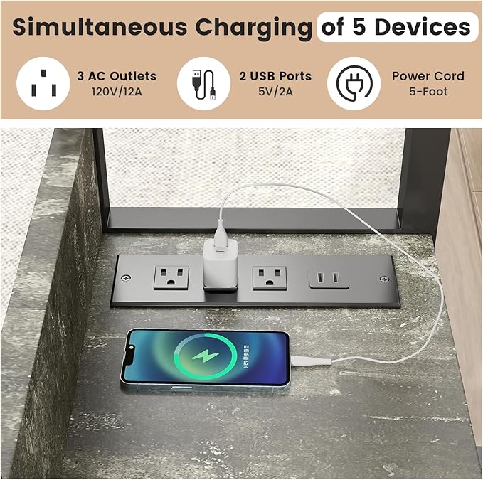 Hadulcet Adjustable C Table with Charging Station, Tiltable Desk C Shaped End Table for Couch, Over Bed Table with Wheels Adjustable Height, Laptop Stand Drawing Desk, Marble Grey