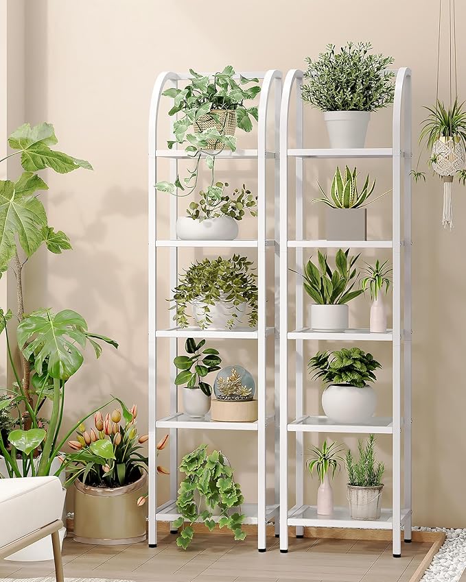 Hzuaneri Bookcase Bookshelf, Tempered Glass Arched Bookshelf for More Storage, Slim Shelving Unit for Bedroom, Bathroom, Home Office, Steel Frame, 5 Tier White BC20599W