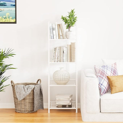 Bookshelf Storage Shelf Small Bookcase Freestanding Storage Stand for Living Room Bedroom, Kitchen, Rust Resistance, Easy Assembly Free Combination Multi-Functional Organizer (4 Tiers, White)