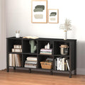 8-Cube Bookcase, Farmhouse Wooden Bookshelf Low Storage Organizer, 59" Horizontal Black Console with Legs, Hallway Book Case for Entryway, Display Cabinet for Living Room (Black, 8-Cube)
