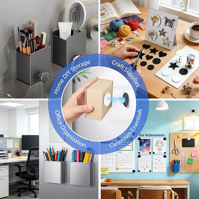 Towjug Flexible Adhesive Magnets and Round Metal Plates - 56 Sticky Magnetic Dots with Iron Stickers for Crafts, Office Supplies, School Projects & Home Storage
