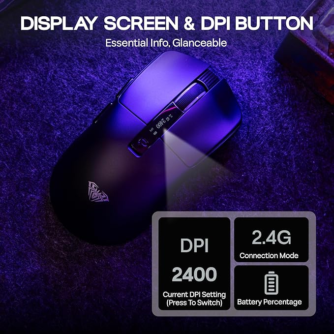 MechLands Aula SC590 PRO Gaming Mouse with Display Screen, 2.4G/USB-C/BT Wireless Mouse with 500mAh Battery, Adjustable 20,000 DPI & 1000 Polling Rate, PAW3311 Sensor, for Win/Mac/Gaming (Black)