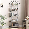 IDEALHOUSE Bookshelf 5 Tier Bookcase Arched Display Racks Tall Standing Bookshelves Metal Frame Modern Storage Rack Shelf Large Wood Book Shelf for Bedroom, Living Room, Home Office (Grey)