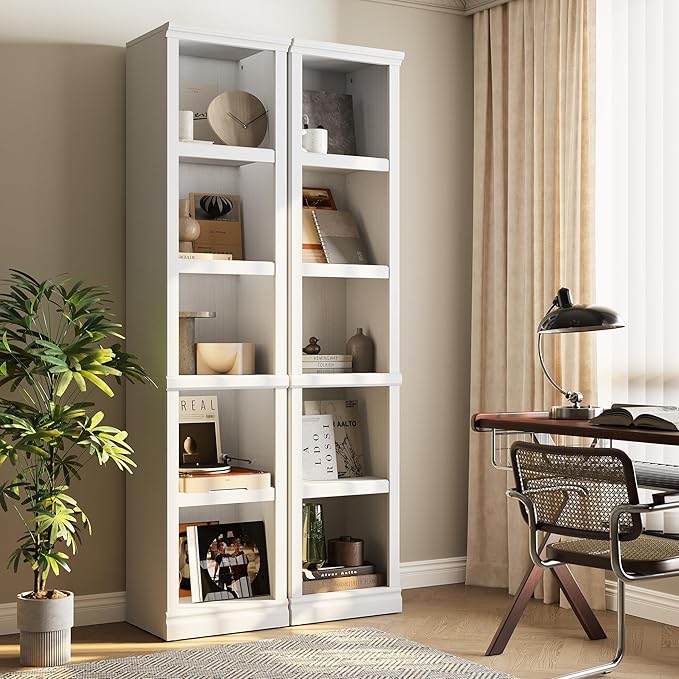 Bevfint 70" Tall Bookcase, White Narrow Floor Standing Bookshelf, 5 Tier Shelves Open Storage Organizer, Book Case for Living Room Hallway Kitchen Home Office Bathroom, White - 5 Tier