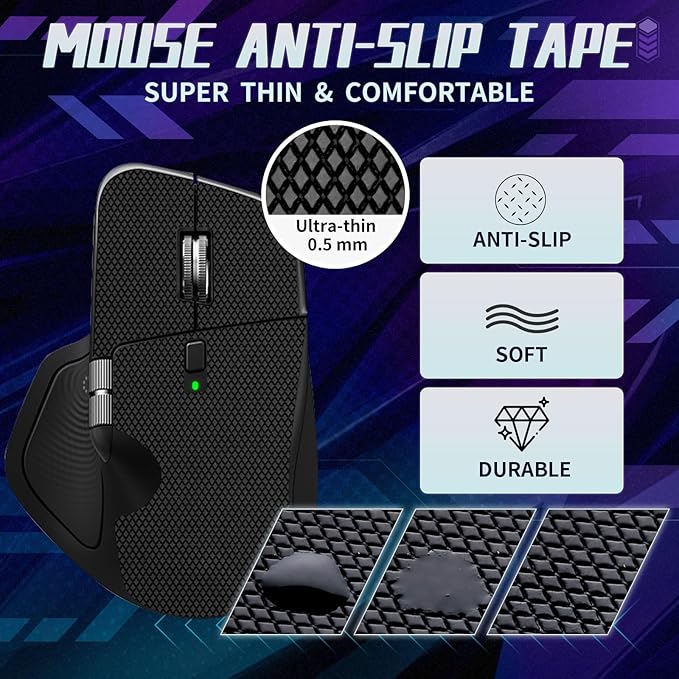 TALONGAMES Mouse Anti Slip Grip Tape Compatible with Logitech MX Master 4 Gaming Mouse, Palm Sweat Absorption, Thin 0.5mm, Cut to Fit, Easy to Apply, Mouse Skin