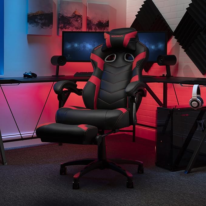 Respawn 110 Pro Ergonomic Gaming Chair with Footrest for Adults - Comfortable Office Gaming Recliner with Lumbar Support and Headrest, Racing Style Video Game Chairs for Computer Gamer - Red