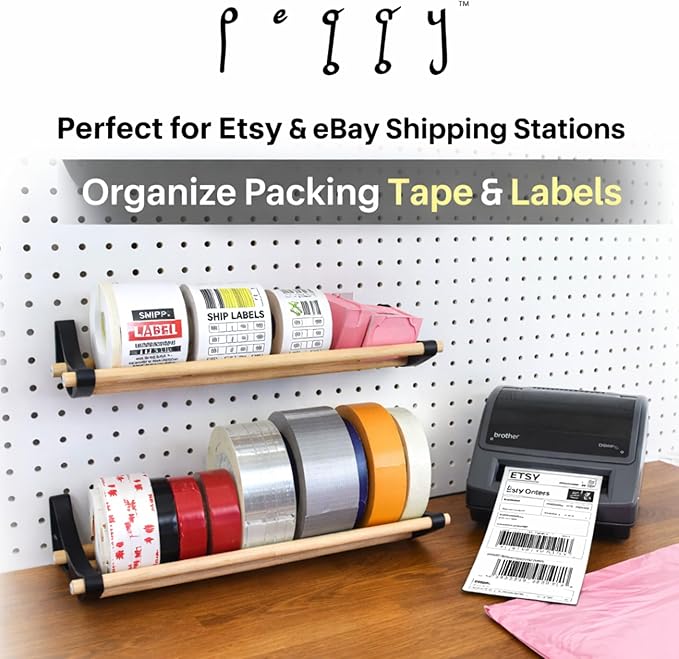 PEGGY Pegboard Accessory Hook and Dowel Organizer Storage for Tape, Steel Wire Spools, Ribbon, Crafts, Hobby, 12” kit (3PK Black)