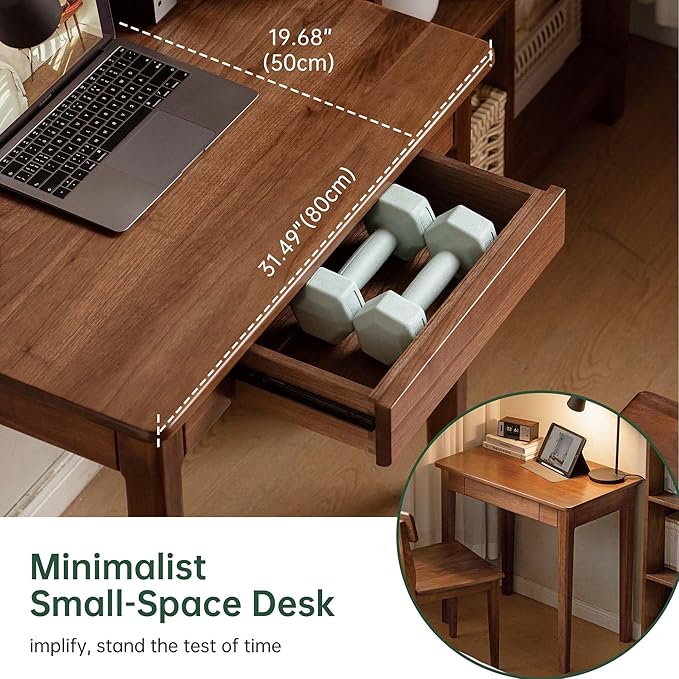 Mid-Century Modern Walnut Desk, Solid Wood Desk, Computer Desk with Drawers, Writing Desk for Study, Bedroom, Work 39.37" W