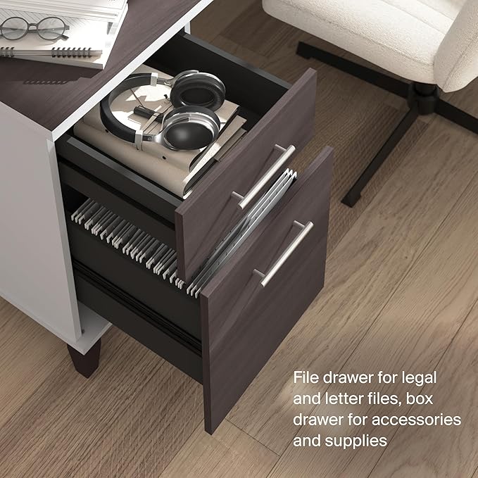 Bush Home 72-Inch L-Shaped Desk with Hutch, Corner Computer Office Desk with File and Box Drawers, Shelves and Storage Cabinet, Home Office Workstation, Somerset Collection, Storm Gray and White