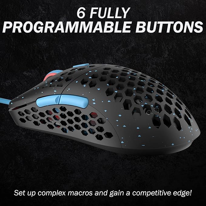 HK GAMING Mira M Ultra Lightweight Honeycomb Shell Wired RGB Gaming Mouse - Up to 12 000 cpi | 6 Buttons - 63g Only (Mira-M, Blue Phantom)