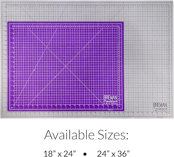 Breman Precision 24x36 Inch Self Healing Cutting Mat – 2-Sided 5-Ply PVC Purple/Gray Cutting Mats for Crafts, Sewing, Quilting & DIY Projects with Durable Non-Slip Surface and Precise Grid Lines