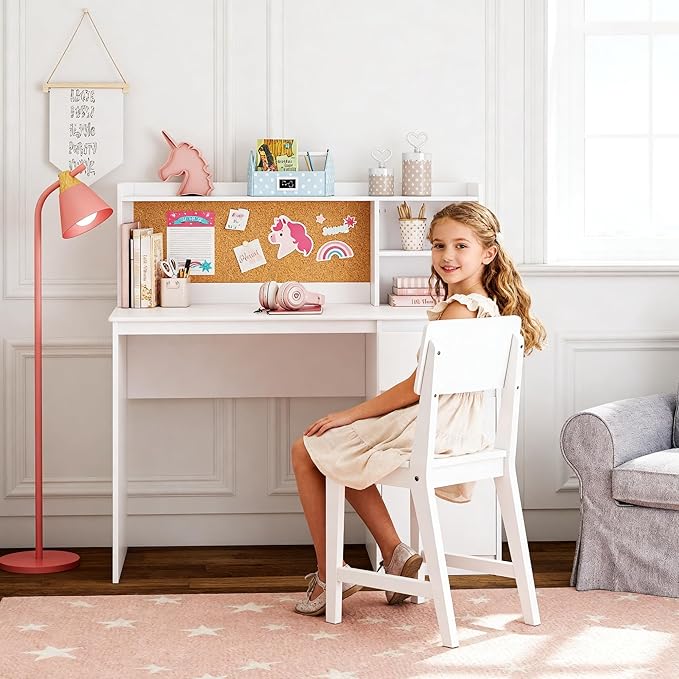 UTEX Kids Study Desk with Chair, Kids Desk and Chair Sets with Hutch for 5-12, Wooden Children Study Table, Student Writing Table Computer Workstation